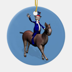 Uncle Sam Riding On Donkey Ceramic Tree Decoration