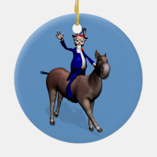 Uncle Sam Riding On Donkey Ceramic Tree Decoration