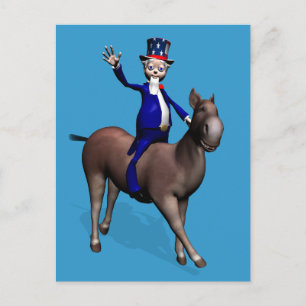 Uncle Sam Riding On Donkey Postcard