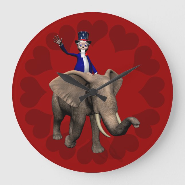 Uncle Sam Riding On Elephant Large Clock (Front)
