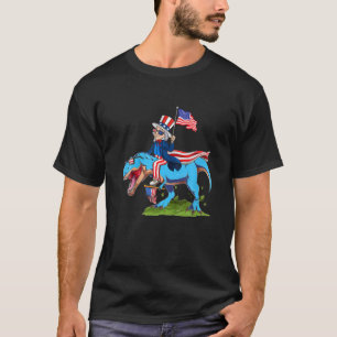 Uncle Sam Riding T Rex Dinosaur America Flag 4Th O T-Shirt