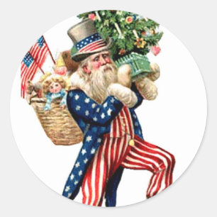 Uncle Sam Santa Claus Christmas Classic Round Sticker
