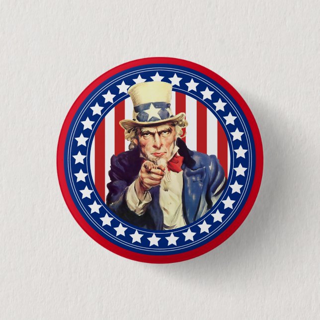 Uncle Sam Stars and Stripes 3 Cm Round Badge (Front)