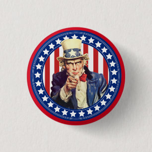 Uncle Sam Stars and Stripes 3 Cm Round Badge