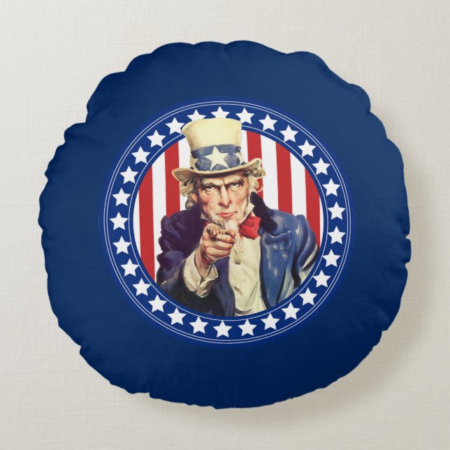 Uncle Sam Stars and Stripes Round Cushion (Front)