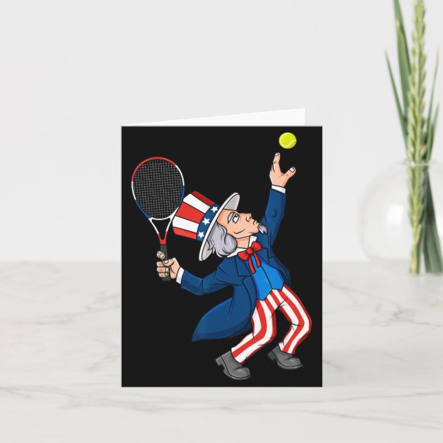 Uncle Sam Tennis 4th Of July Patriotic Boys Girls  Card (Front)