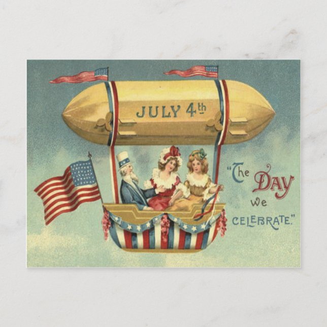 Uncle Sam US Flag Zeppelin Air Balloon Postcard (Front)