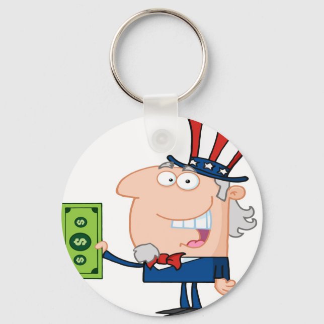 Uncle Sam With Holding A Dollar Bill Key Ring (Front)