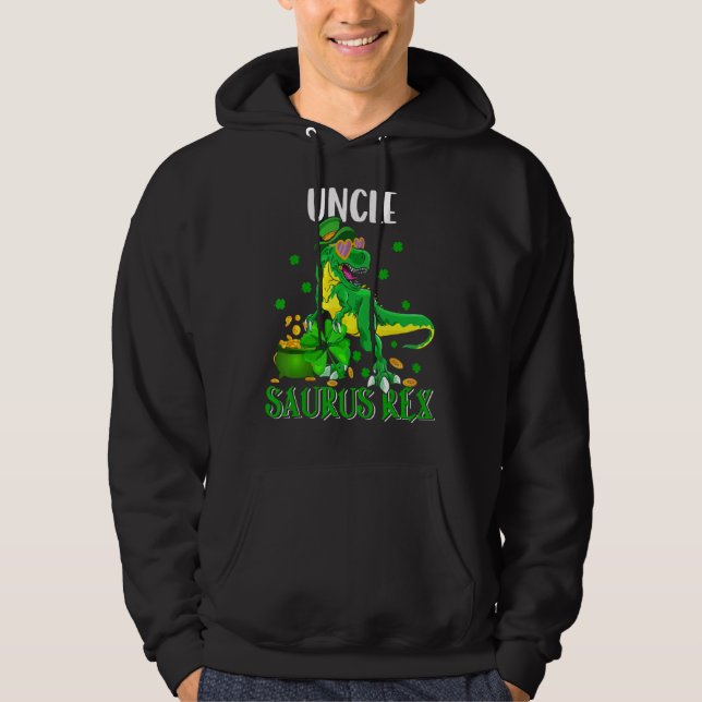 Uncle Saurus Rex St Patrick S Day Leprechaun Dinos Hoodie (Front)