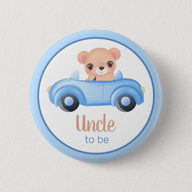 Uncle To Be Bear Boy Baby Shower Button (Front)