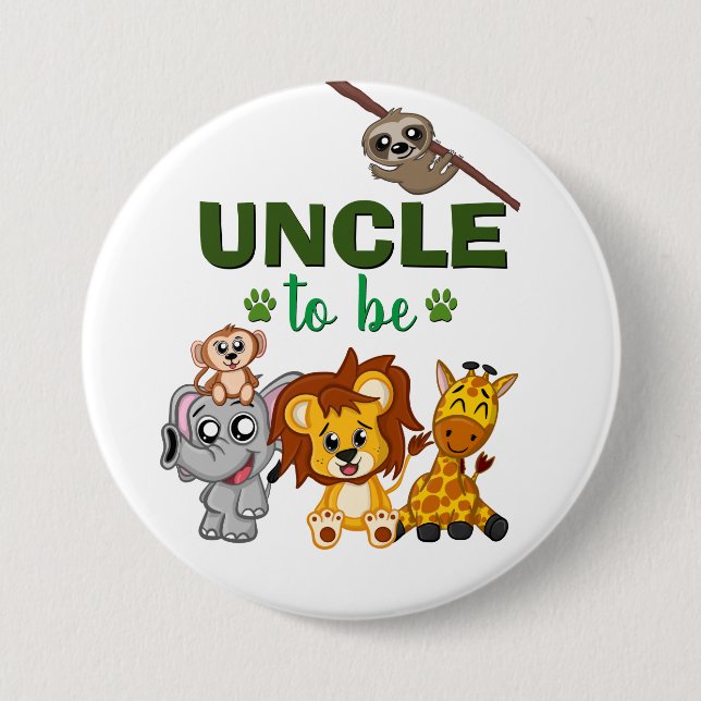 Uncle To Be Jungle Safari Zoo Animal Baby Shower 7.5 Cm Round Badge (Front)