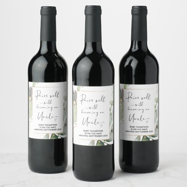 Uncle to Be Pregnancy Announcement for Brother Wine Label (Bottles)