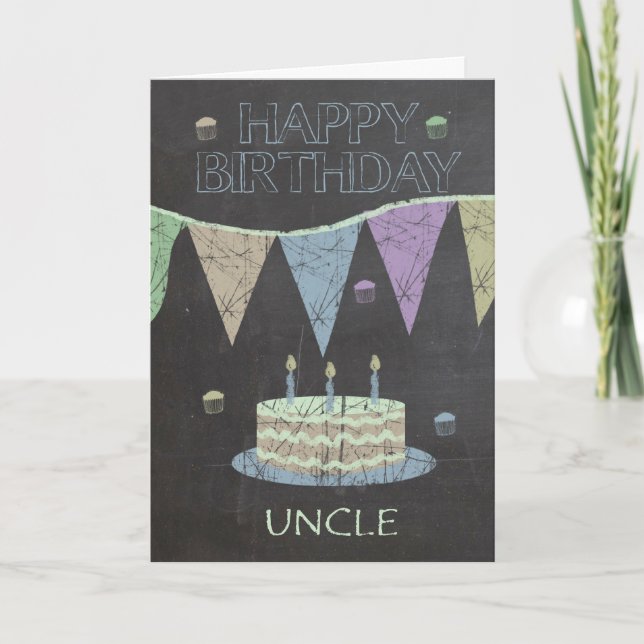 Uncle Trendy Chalk Board Effect, Birthday Cake Card (Front)