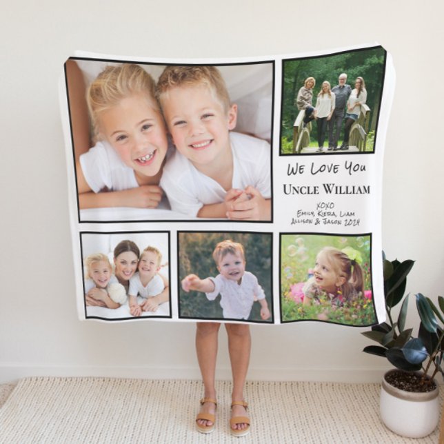 Uncle We Love You Photo Collage Fleece Blanket (Creator Uploaded)
