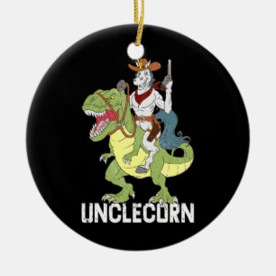 Unclecorn Uncle Unicorn Cowboy Riding Dinosaur T Ceramic Tree Decoration