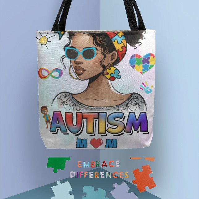 Unconditional Love - Empowerment Illustration Tote (Carry your essentials with pride in our "Autism Mom" Empowerment Illustration Tote Bag)