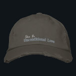 Unconditional Love Quote Pink White Rustic Grey Embroidered Hat<br><div class="desc">Personalised vintage,  unconditional love rustic grey baseball cap,  with pink embroidery.</div>