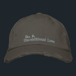 Unconditional Love Quote Pink White Rustic Grey Embroidered Hat<br><div class="desc">Personalised vintage,  unconditional love rustic grey baseball cap,  with pink embroidery.</div>