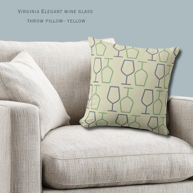 Uncork & Relax | Virginia Wine Lover Yellow Cushion (Virginia Wine Glass Throw Pillow)