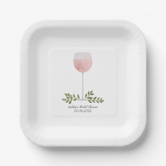 Uncork the Rosé Wine Glass Wedding, Bridal Shower Paper Plate (Front)