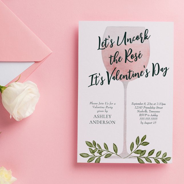 Uncork the Rosé Wine Valentine's Day Party Invitation (Creator Uploaded)