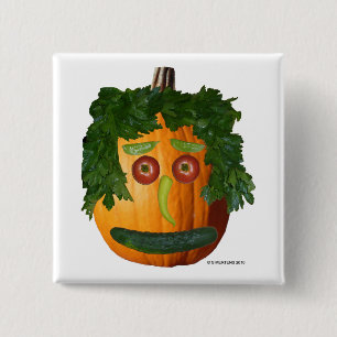 Uncut Pumpkin Face Square Pin-back Button