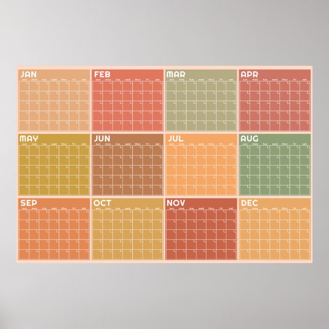 Undated Blank Earth Tones Boho Planner Calendar  Poster (Front)