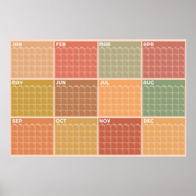 Undated Blank Earth Tones Boho Planner Calendar  Poster (Front)