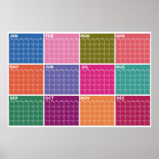 Undated Bold Vibrant Blank Planner Calendar  Poster (Front)