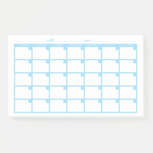 Undated Sticky Note Calendar - Light Blue (Front)