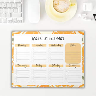 Undated Weekly Planner with Orange Slice Border Notepad
