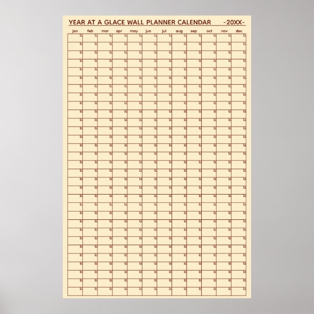 Undated Year At A Glance Wall Planner Calendar Poster (Front)
