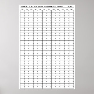 Undated Year At A Glance Wall Planner Calendar Poster