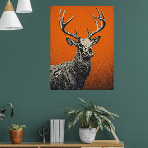 Undead Deer on Bold Orange Backdrop Poster