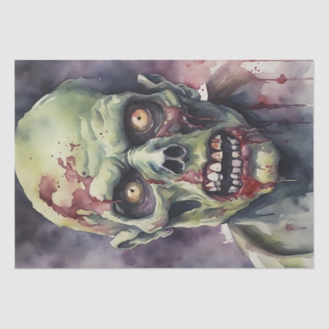 Undead Elegance: Watercolor Zombie Face Decoupage Tissue Paper (Front)