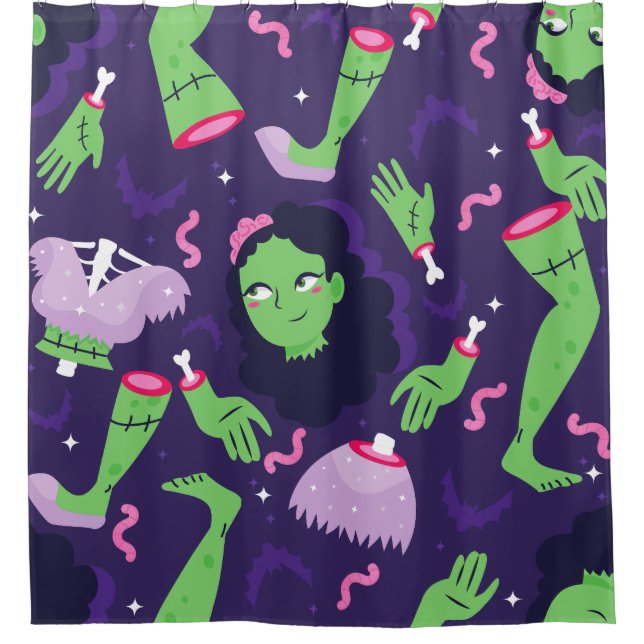 undead halloween zombie girl worms bats creepy shower curtain (Front)