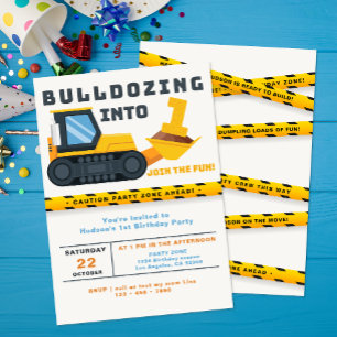 Under Construction 1st Birthday Invitation