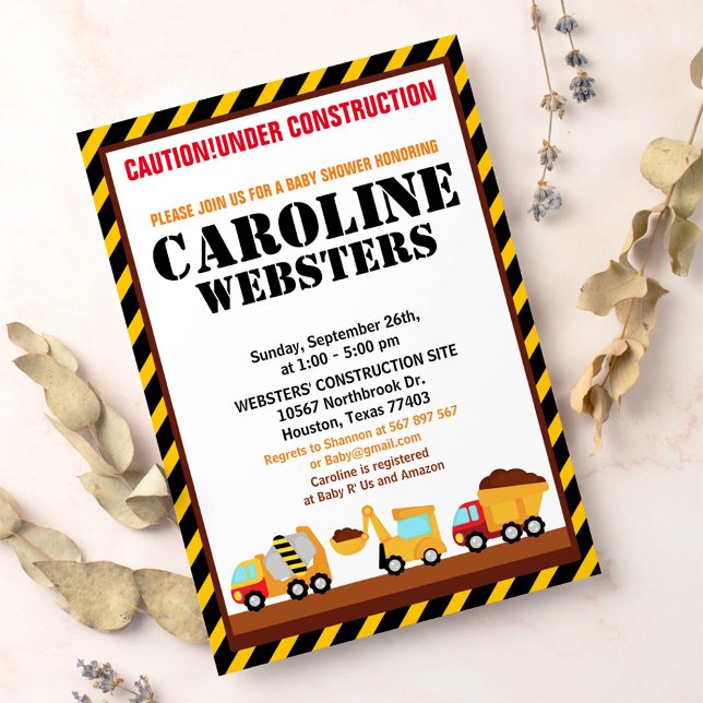 UNDER CONSTRUCTION Baby Shower Party Invitation (Creator Uploaded)