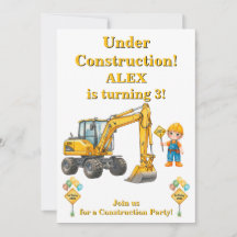 Under Construction Birthday Invitation Boy