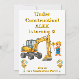 Under Construction Birthday Invitation Boy