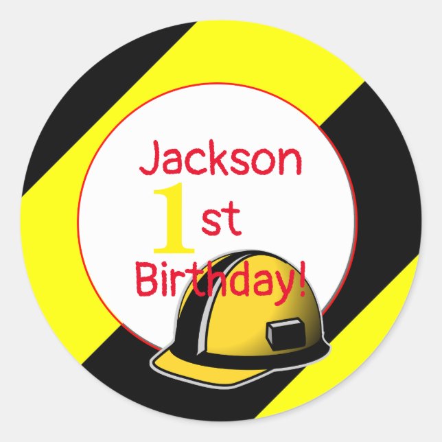 Under construction birthday party classic round sticker (Front)