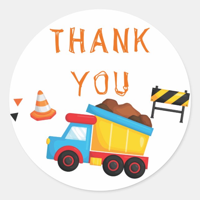 Under Construction Birthday Thank you Classic Round Sticker (Front)
