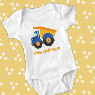 Under Construction Blue Truck Baby Bodysuit