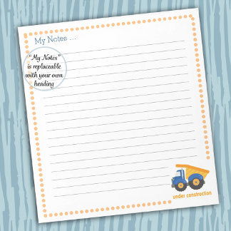 Under Construction Blue Truck Notepad