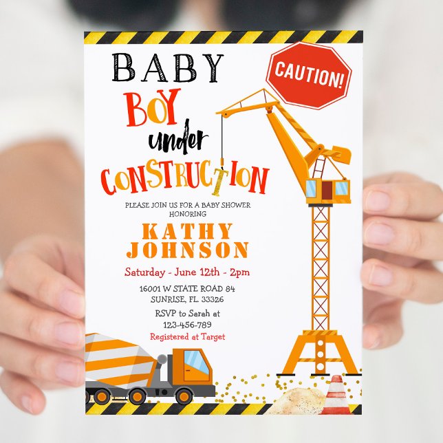 Under Construction Boy Baby Baby Shower Invitation (Creator Uploaded)