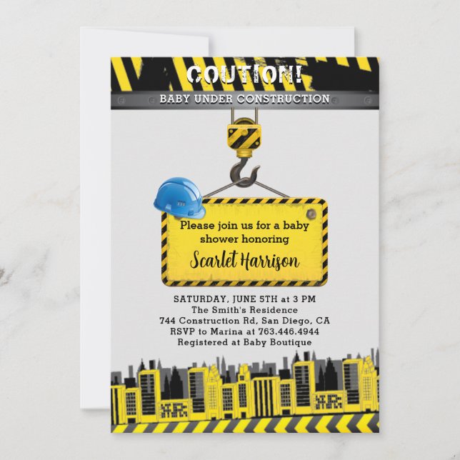 Under Construction Boy Baby Shower Invitation (Front)