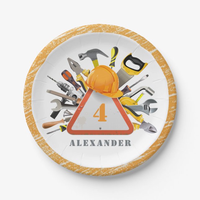 Under Construction Boy Tools Birthday Party Paper Plate (Front)