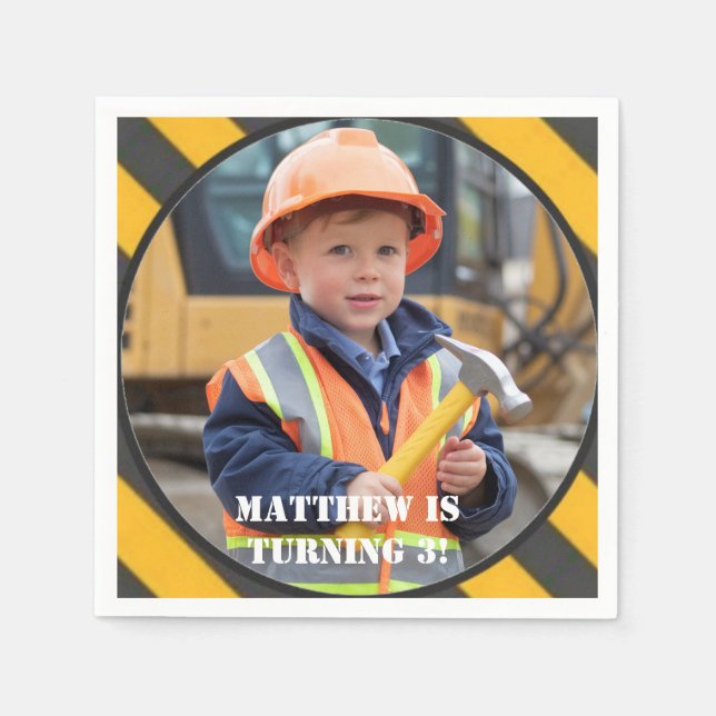 Under Construction Boy's Birthday Bash Napkin (Front)