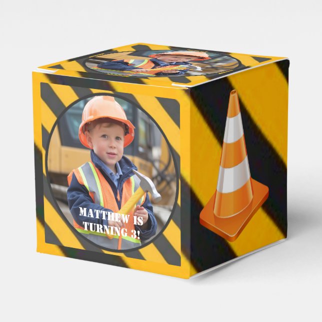 Under Construction Boy's Photo Birthday Bash Favour Box (Front Side)