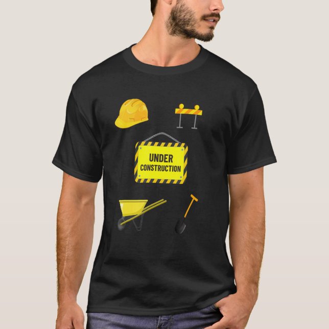 Under Construction Building Tools Wheelbarrow T-Shirt (Front)